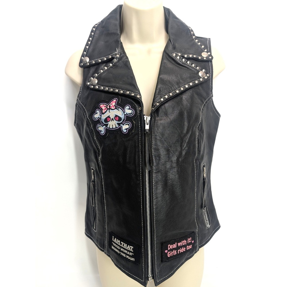 Milwaukee Vintage Leather Ladies Love to Ride Event Leather Vest - Size S black
